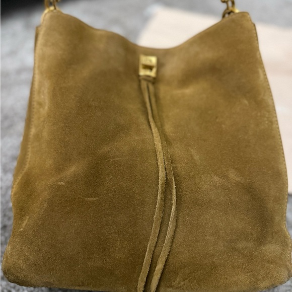 REBECCA MINKHOFF Tan Suede Shoulder Bag with gold hardware. 2024 collection - Picture 1 of 16